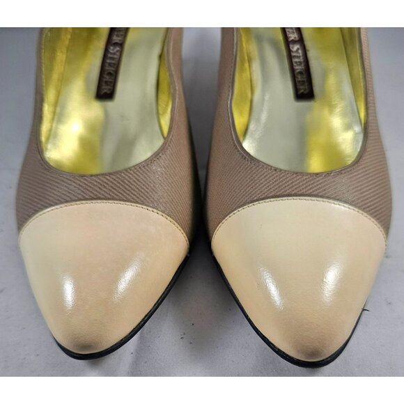Vintage Walter Steiger Beige & Cream Kitten Heel Pumps Size 7 - Picture 5 of 12